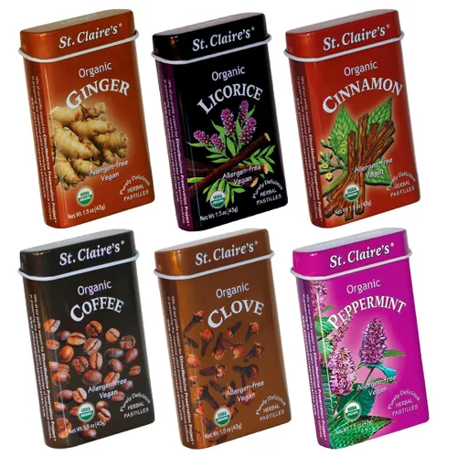 Miniatura 30 de Pastillas Herbales Orgánicas de St. Claire, (Jengibre, lata de 1.5 onzas, paquete de 3) Sin gluten, veganas, sin OMG, a base de plantas, sin