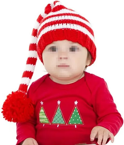 Miniatura 3 de Kafeimali Gorro de punto de ganchillo de cola larga de elfo navideño para bebé