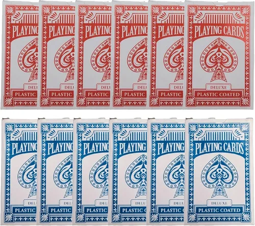 Miniatura 10 de Zugar Land Naipes económicos: 2 barajas (1 baraja roja y 1 azul) de 2.3/8 pulgadas por 3.3/8 pulgadas (2.165 in x 3.386 in) con revestimiento