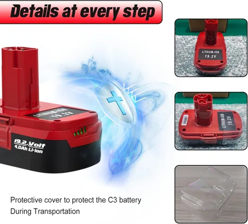 Miniatura 4 de Paquete de 2 baterías de litio C3 de 4.0Ah de repuesto para batería Craftsman de 19.2 voltios + cargador Craftsman de 2 puertos de 19.2 V