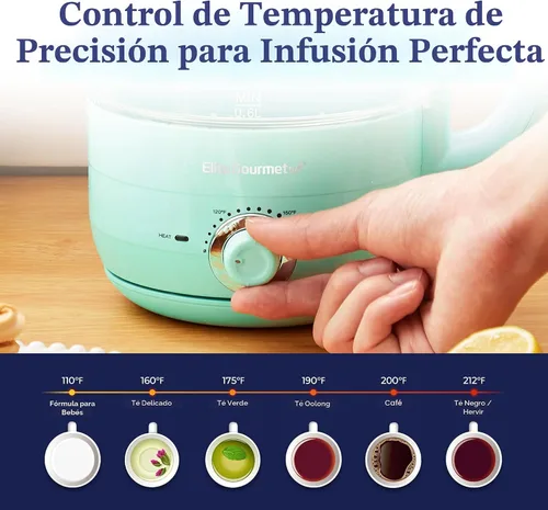 Miniatura 5 de Elite Gourmet EKT1220M - Hervidor eléctrico de vidrio de 1.2 L sin BPA de 1200 W, función de marcación de temperatura para mantener el calor, base