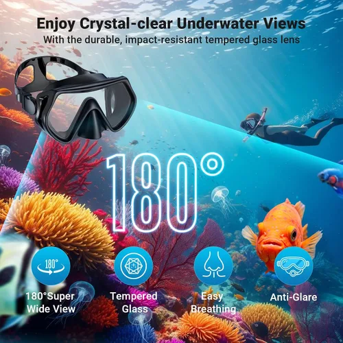 Miniatura 3 de Snorkel Mask Set, Dry-Top Snorkel Set Scuba Diving Mask, 180° Panoramic Wide View, Professional Breathing Freely Snorkeling Gear Kit with Nose Cover