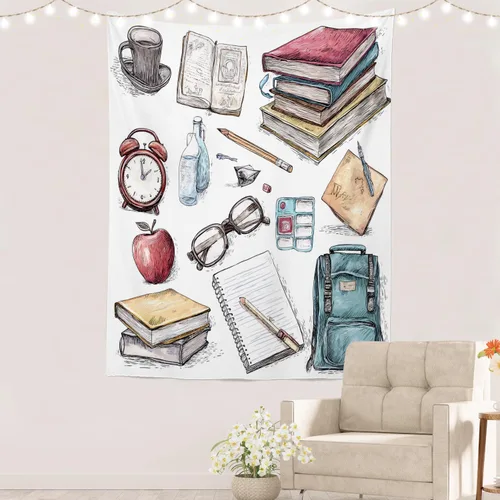 Miniatura 14 de Batmerry Tapiz de pintura abstracta apagado, trazos de expresión artística arte de pared, decoración para colgar, fibra de poliéster, blanco