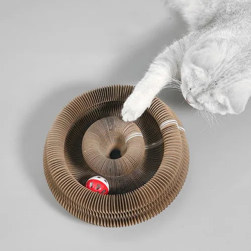Miniatura 6 de Juguete para gatos de órgano mágico, cartón rascador interactivo con bola de campana, plegable y cambiable en forma de acordeón, juguete