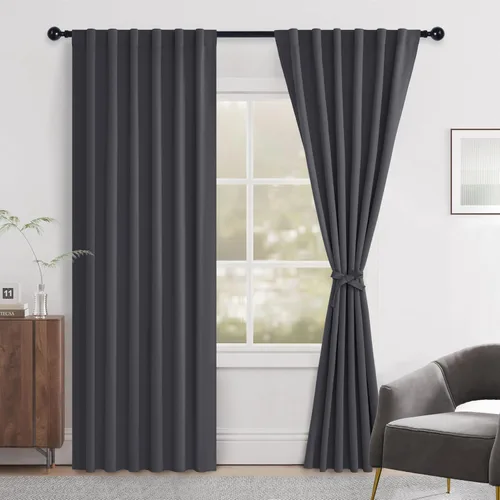 Miniatura 96 de Hiasan Cortinas opacas negras para dormitorio, cortinas opacas cortas de 45 pulgadas de largo, con aislamiento térmico, bolsillo para barra