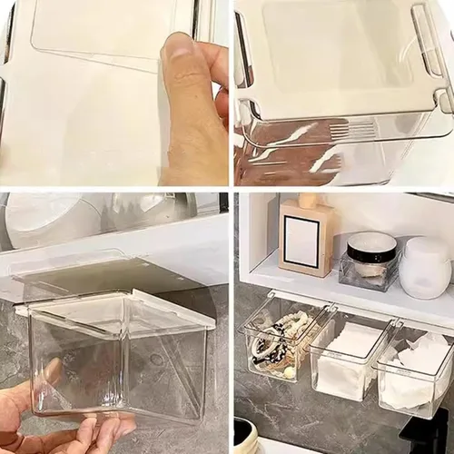 Miniatura 6 de Organizador de cajones para debajo del escritorio, caja de almacenamiento extraíble transparente a prueba de polvo con diseño de dibujos animados