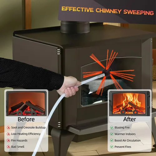 Miniatura 5 de Kit de limpieza de chimenea de 16 pies, kit de limpieza de chimenea con 5 varillas de chimenea flexibles, sistema de limpieza de chimenea giratorio