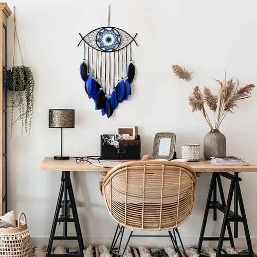 Miniatura 3 de Dremisland Atrapasueños de mal de ojo, atrapasueños azul y negro, hecho a mano, plumas de mal de ojo, adorno colgante de pared, decoración del hogar