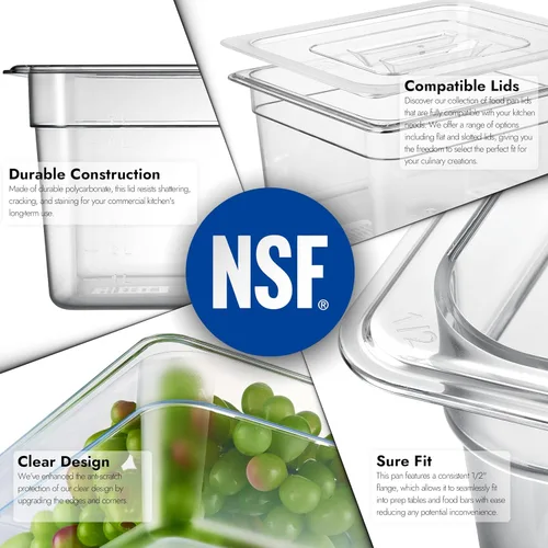 Miniatura 5 de CURTA Paquete de 6 sartenes NSF para alimentos, tamaño medio de 6 pulgadas de profundidad, policarbonato comercial transparente apto para congelador