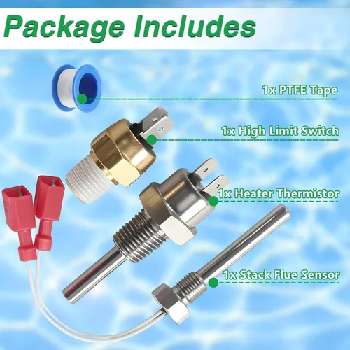 Miniatura 8 de El kit de reparación de calentador de piscina incluye sensor de combustión apilable, interruptor de límite alto y termistor de calentador compatible