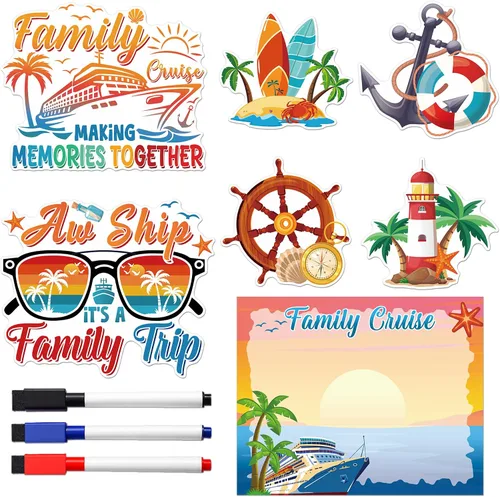 Miniatura 14 de Decoraciones magnéticas para puerta de crucero, 12 piezas de imanes náuticos tropicales familiares para crucero, divertidos letreros magnéticos