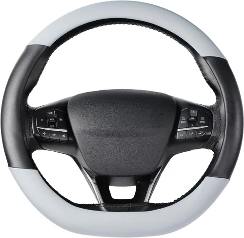 Miniatura 16 de SEG Direct - Cubierta para volante de base plana en forma de D, de 14-14 1/4 pulgadas para Tesla Model 3 / Y, para Camaro, cuero de microfibra negro