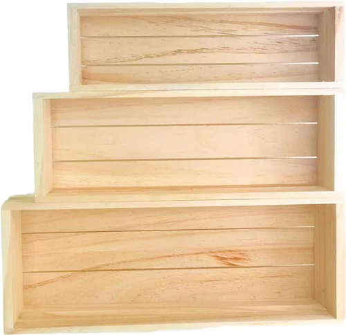 Miniatura 3 de Oojami Juego de 3 cajas de madera para manualidades, cajas de madera para exhibición, cajas de madera para manualidades, caja de madera decorativa
