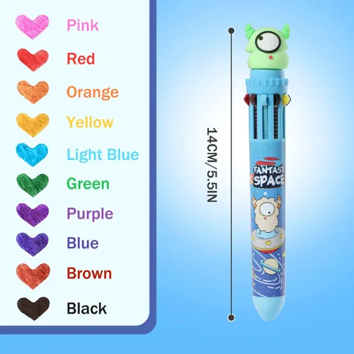 Miniatura 7 de Bolígrafo multicolor de 0.7 mm, 10 en 1, bolígrafos de punta fina retráctiles de dibujos animados de animales lindos para suministros de oficina