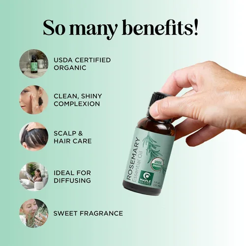 Miniatura 3 de Aceite de romero orgánico certificado para el cabello, aceite esencial de romero orgánico puro USDA para cabello, piel y uñas, además