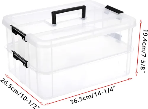 Miniatura 3 de BTSKY Caja de almacenamiento portátil multiusos de 2 capas, organizador de almacenamiento portátil multiusos para organizar papelería, costura, Negro