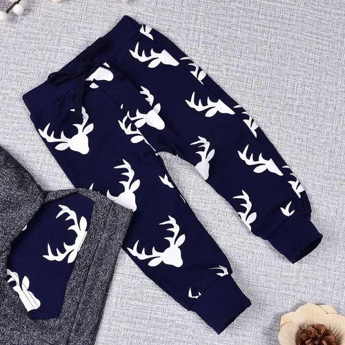Miniatura 5 de Conjunto de 2 sudaderas con capucha con estampado de ciervo y bolsillo superior + pantalones largos a rayas para otoño