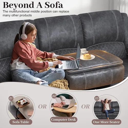 Miniatura 3 de Yolsali Sofá reclinable de 3 plazas, sofá reclinable manual con asiento central multifuncional, sofá reclinable para sala de estar con espacio