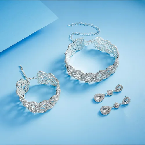 Miniatura 6 de Paxuan Gargantilla de boda con diamantes de imitación para mujer, collar y aretes, pulsera, cristal