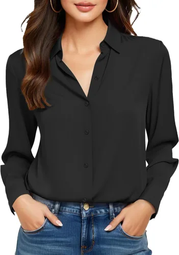 Camisas sin planchado y sin arrugas para mujer, con botones, de manga larga, de seda de morera, blusas casuales para el trabajo