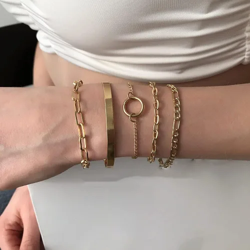 Miniatura 4 de Wiwpar 5 pulseras de eslabones de cadena para mujer, delicada pulsera cubana con clip para mujeres y niñas, aleación