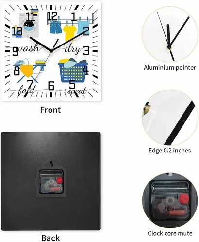 Miniatura 2 de Reloj de pared de madera minimalista moderno, silencioso, sin tictac, con dibujos animados, para lavarropas, relojes de pared cuadrados, funciona