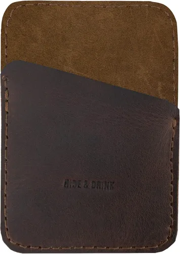 Hide & Drink, Tarjetero minimalista de cuero, con capacidad para hasta 4 tarjetas, organizador de viaje, accesorios, hecho a mano, Bourbon Marrón,
