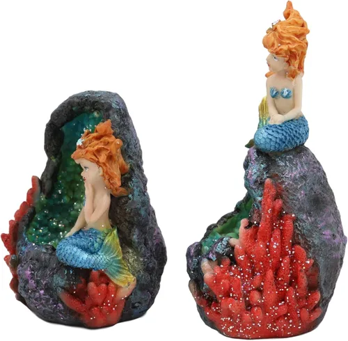 Miniatura 3 de Ebros - Juego de 2 sirenas de fantasía para decoración del hogar (cola azul), diseño de sirenas de cristal de geoda, diseño de corales bajo el mar
