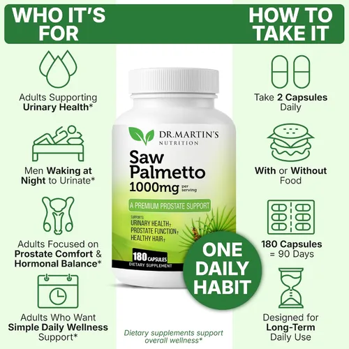 Miniatura 6 de Saw Palmetto cultivado en Estados Unidos Suplemento para la salud de la próstata de 180 cápsulas Crecimiento del cabello para hombres y mujeres