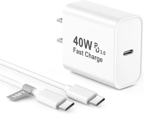 Miniatura 10 de [Certificado MFi de Apple] Cargador para iPhone 17 Pro Max de carga rápida, paquete de 2 bloques de carga USB C de 40 W con cable de carga tipo C