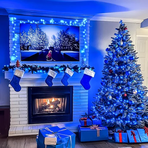 Miniatura 4 de JMEXSUSS 150 luces LED azules de Navidad para interiores y exteriores, luces de cadena conectables de 59 pies con enchufe, 8 modos de luces de hadas