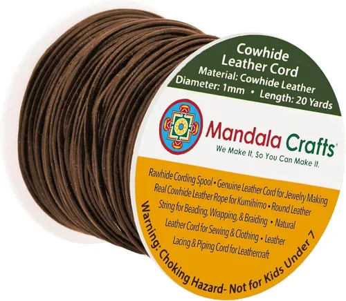 Miniatura 42 de Mandala Crafts Cordón Redondo de Cuero de Piel de Vaca Genuino Beige para Fabricación de Joyas Kumihimo Carrete de Cuerda de Cuero - Cordón