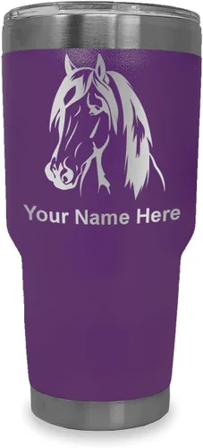 Miniatura 25 de LaserGram Vaso aislado al vacío de 20 onzas, cabeza de caballo 1, grabado personalizado incluido (negro)