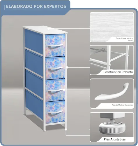 Miniatura 4 de Sorbus Cómoda Estrecha para Niños con 4 Cajones - Cajonera de Almacenamiento Vertical Delgada con Marco de Acero, Superficie de Madera y Tinte pastel