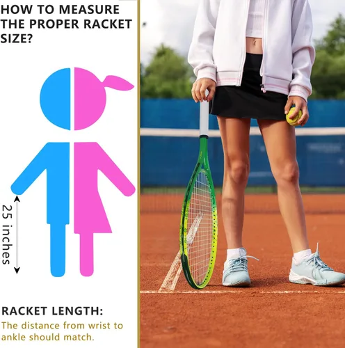 Miniatura 5 de bo'weiqi Raqueta de tenis para niños de 17"-25" para edades de 2-12 años, raqueta de tenis juvenil ligera para niñas y niños, deportes al aire Verde