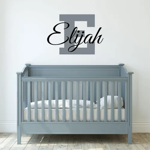 Miniatura 21 de Calcomanías de pared personalizadas con nombre de bebé en un bonito marco con ramas y hojas, calcomanías para paredes con nombre personalizado