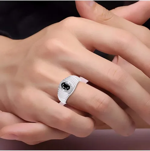 Miniatura 2 de RYLOS Anillos para hombre, plata de ley, halo clásico de diamantes auténticos, 0.276 x 0.197in, anillo de diseño de piedras preciosas ovaladas