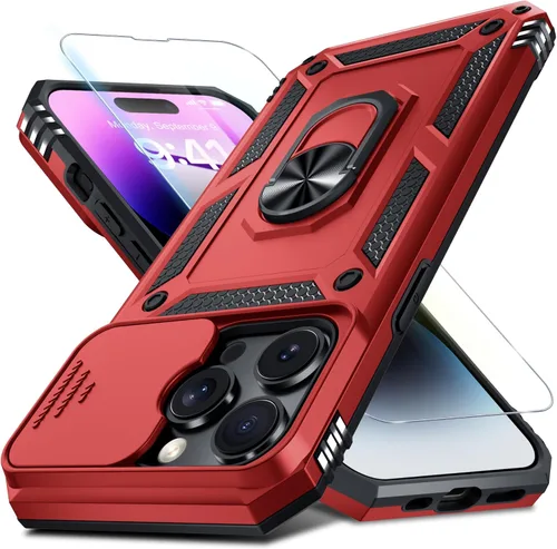 Miniatura 49 de Janmitta - Funda para iPhone 14 Pro con cubierta deslizante para lente de cámara incorporada + protector de pantalla, funda de cuerpo completo
