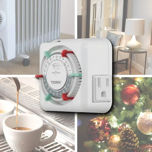 Miniatura 4 de NSi Industries TORK RTN312 temporizador mecánico de enchufe para interiores, resistente, de 15 A, con programación de 24 horas – con interruptores