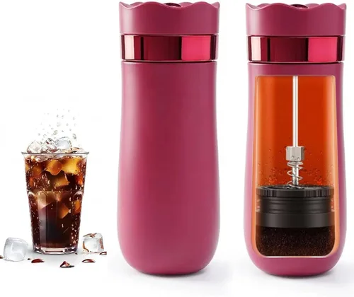 Miniatura 10 de Cafetera portátil de prensa francesa, cafetera francesa de viaje, taza de café de acero inoxidable de 12 onzas, filtro de doble malla, ideal