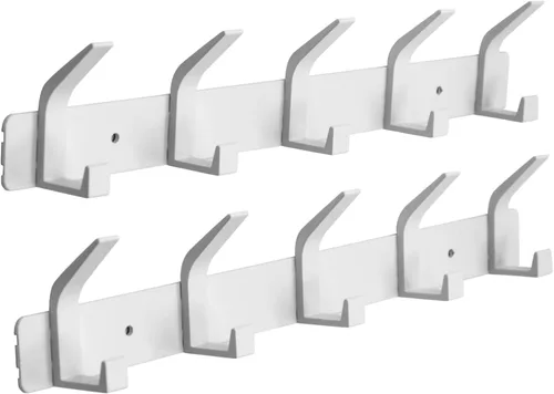 Miniatura 8 de Perchero montado en la pared, 5 ganchos para colgar abrigos, riel de metal resistente de doble gancho, perchero con ganchos, perchero de montaje