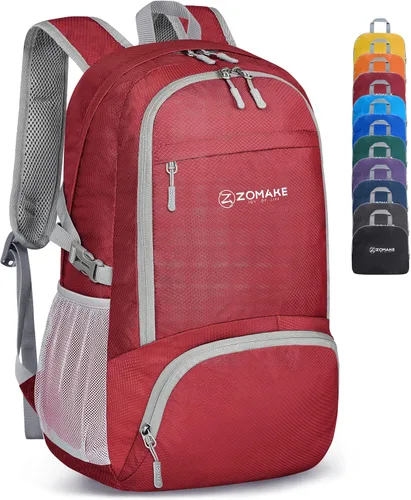 Miniatura 23 de ZOMAKE Mochila plegable ligera 30L, mochilas plegables para senderismo, mochila plegable compacta resistente al agua para viajes Naranja