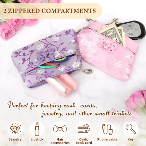 Miniatura 6 de kilofly Brocado de seda chino 2 cremallera bolsa de joyería bolsa de regalo