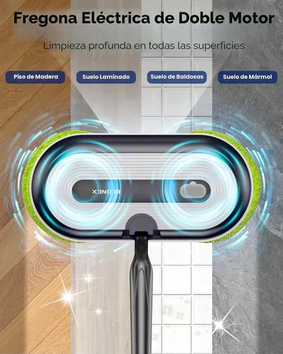Miniatura 2 de Blonex Limpiador de piso inalámbrico eléctrico, trapeador eléctrico giratorio con faros LED y rociador de agua, batería de larga duración, tanque