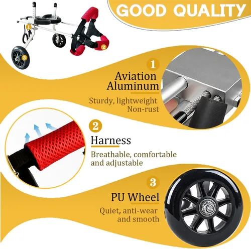 Miniatura 4 de Silla de ruedas para perros para patas traseras, carritos ajustables para perros con ruedas, silla de ruedas pequeña para perros con patas traseras