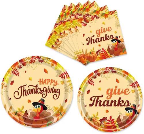 Juego de platos y servilletas de Acción de Gracias, suministros de calabaza de hoja de arce para fiesta de otoño, decoraciones de Acción de Gracias,