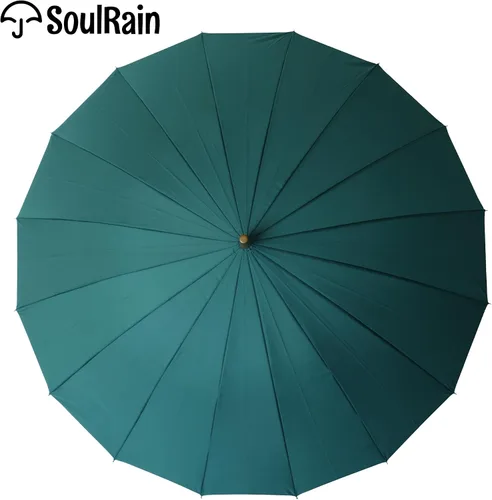 Miniatura 78 de SoulRain Paraguas de palo de 16 varillas de 48 pulgadas, apertura automática, color sólido, moderno y simple, mango de madera clásico de arco
