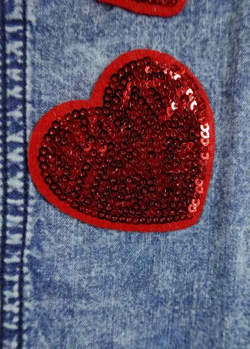 Miniatura 5 de KIDSCOOL SPACE Bebé Niña Corazón Rojo Lentejuelas Decoración Verano Manga Corta Vestido Denim