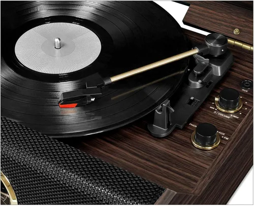 Miniatura 3 de Victrola Highland - Reproductor de discos Bluetooth 4 en 1 con altavoces, reproductor de discos de vinilo de 3 velocidades, radio FM y auxiliar