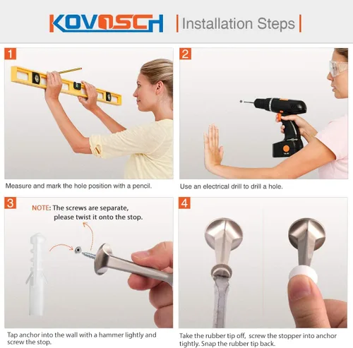 Miniatura 6 de Paquete de 16 topes rígidos sólidos para puerta, protectores de pared resistentes con puntas de goma suave, níquel satinado